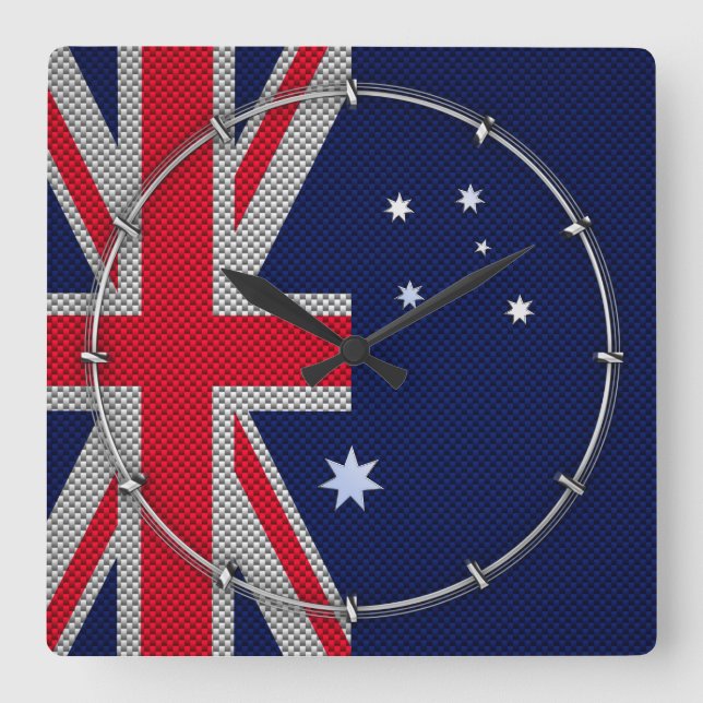 Australiska Flagga Design Carbon Fiber Chrome Stil Fyrkantig Klocka (Framsida)