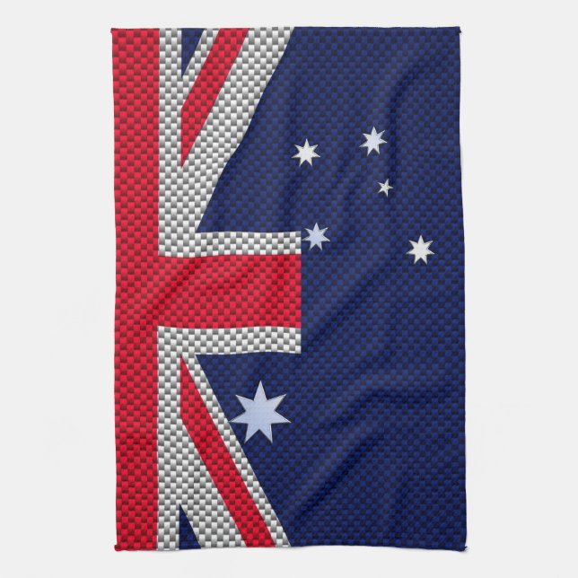 Australiska Flagga Design Carbon Fiber Chrome Stil Kökshandduk (Vertikal)