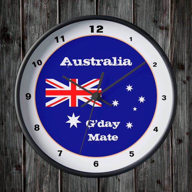 Australiska Flagga & G'day Mate, Australien /desig Rund Klocka (Skapare uppladdad)