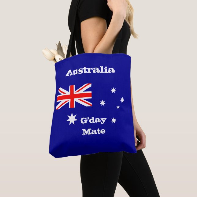Australiska Flagga & G'day Mate mode / Australien Tygkasse (Närbild)