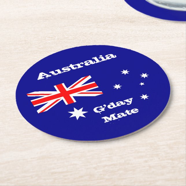 Australiska Flagga & G'day Mate underlägg / Austra Papper Rund (Vinklad)
