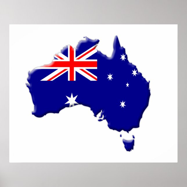 Australiska Flagga & Land Shape Poster (Framsidan)