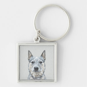 Australiska Hund Cattle Painting - Cute Original A Fyrkantig Silverfärgad Nyckelring