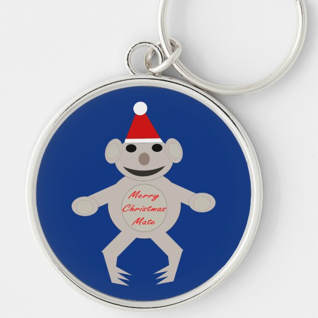 Australiska Jul Koala Bear Keychain Rund Silverfärgad Nyckelring (Framsidan)