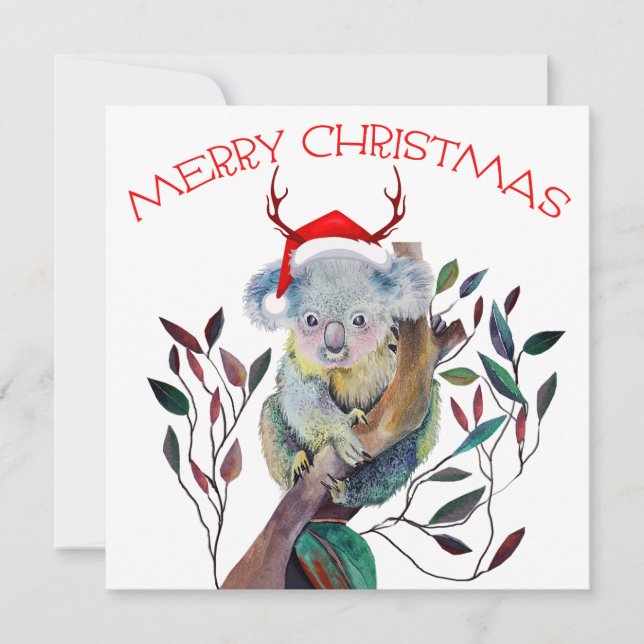 Australiska Juldagen Koala Santa Hat Red Grönt Kort (Framsida)