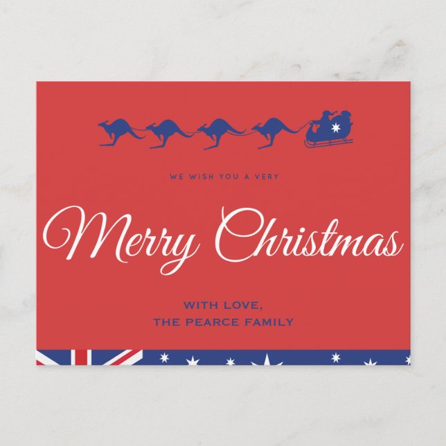 Australiska julkort Kangaroo Sleigh Vykort (Framsida)