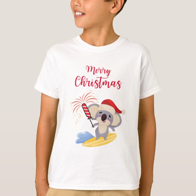 Australiska julkronan Koala Surfing Design T Shirt (Framsida)
