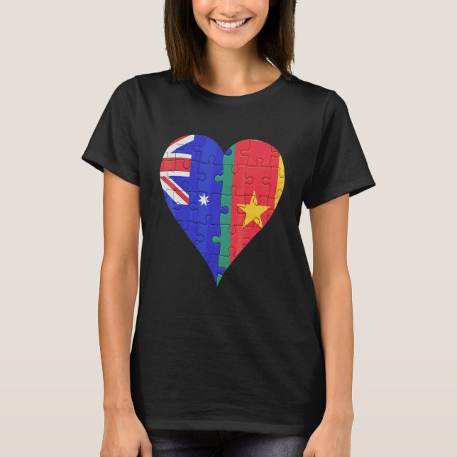 Australiska Kameroniska Flagga Heart T Shirt (Framsida)