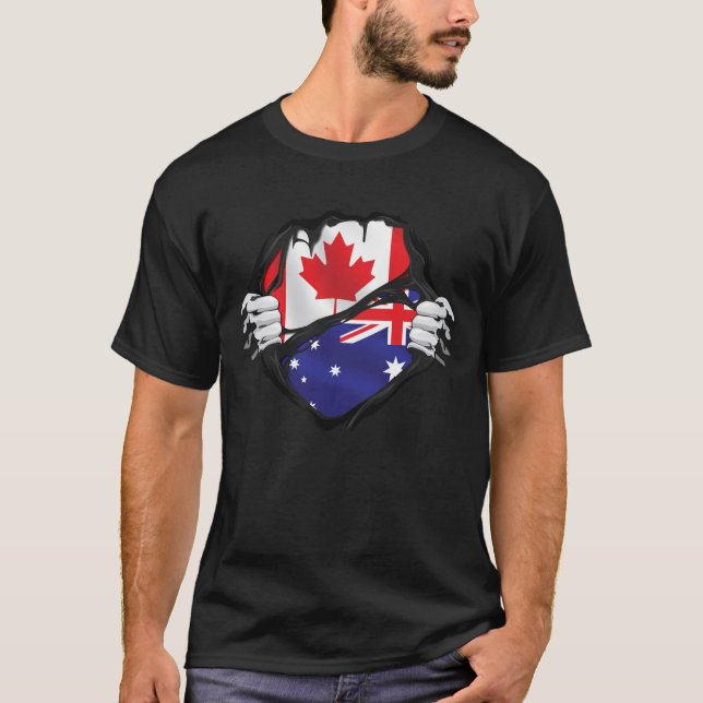Australiska kanadensiska Händer Ripping Roots Flag T Shirt (Framsida)