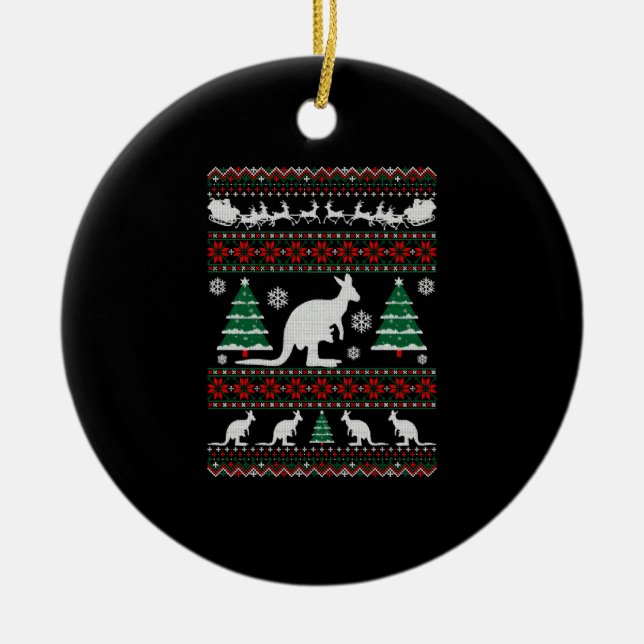 Australiska Kangaroo Ugly jul Tshirt Julgransprydnad Keramik (Framsidan)