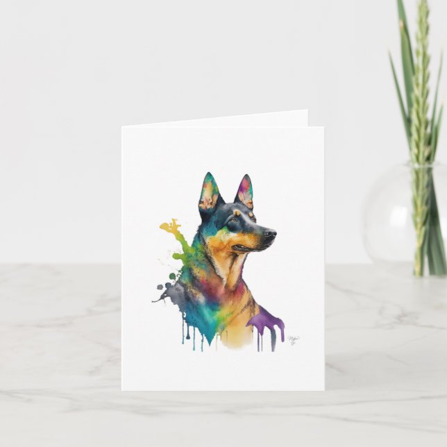 Australiska Kelpie-Hund i vattenfärg och penna Helgkort (Framsida)