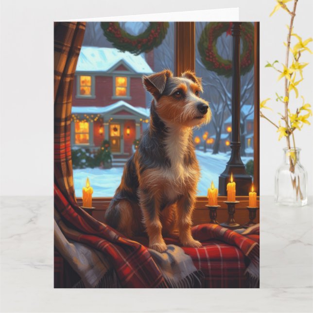 Australiska Terrier med jul Ljus Helgdag Kort (Gul blomma)