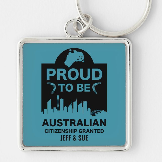 Australiskt medborgarskapsgåft fyrkantig silverfärgad nyckelring (Framsidan)
