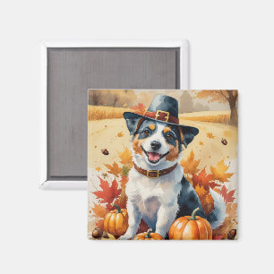 Australsk terrier Höstlöv Tacksägelse Konst Magnet
