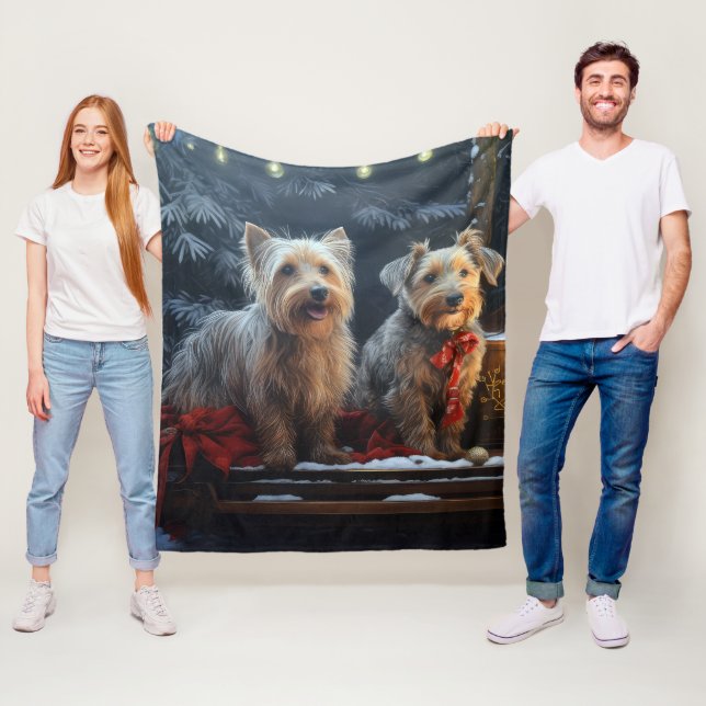 Australsk terrier Snöig släde Juldekoration Fleecefilt (På plats)