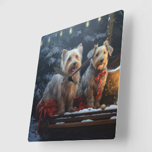 Australsk terrier Snöig släde Juldekoration Fyrkantig Klocka