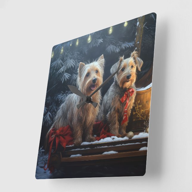 Australsk terrier Snöig släde Juldekoration Fyrkantig Klocka (Vinkel)