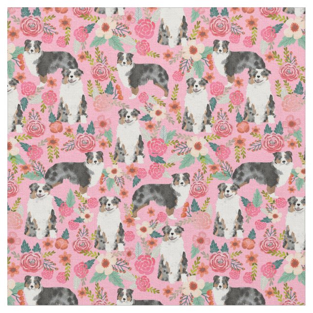 Austrarlisk Skepherd hund rosa blommigt Tyg (Närbild)