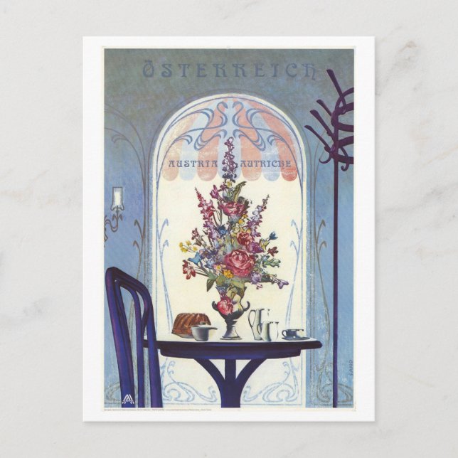 Austria Cafe Travel Poster Vykort (Framsida)