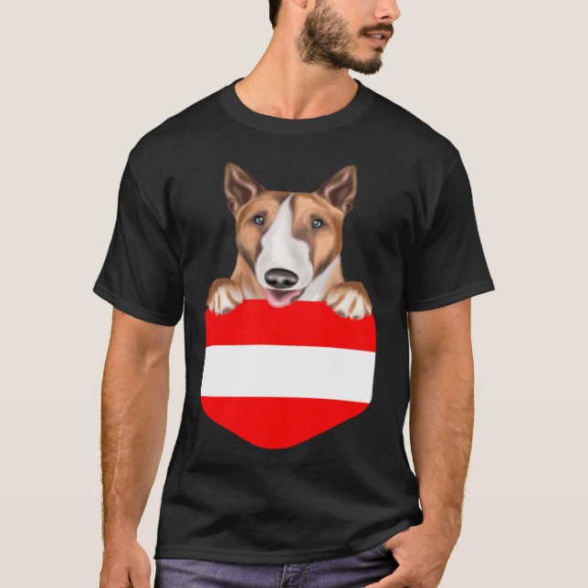 Austria Flag Bull Terrier Dog In Pocket T Shirt (Framsida)