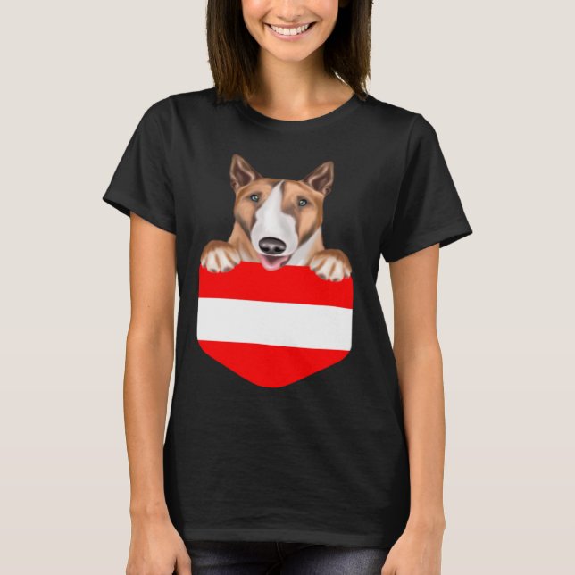 Austria Flag Bull Terrier Dog In Pocket T Shirt (Framsida)