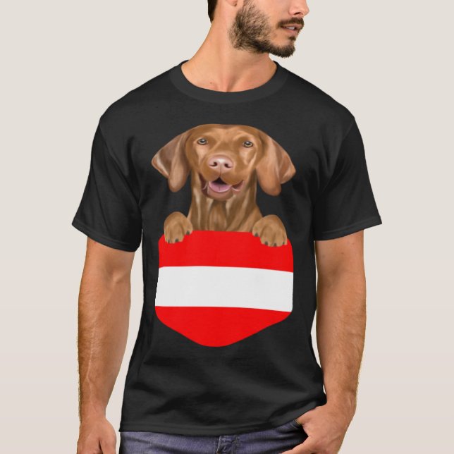Austria Flag Vizsla Dog In Pocket T Shirt (Framsida)