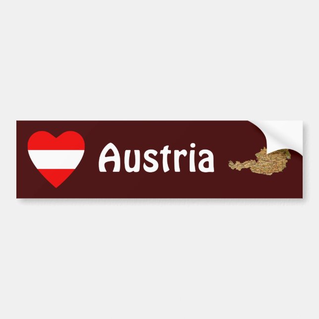 Austria Flagga Heart + Karta Bumper Sticker Bildekal (Framsidan)