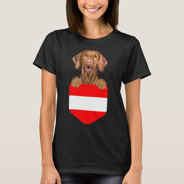 Austria Flagga Vizsla Hund in Pocket T Shirt (Framsida)