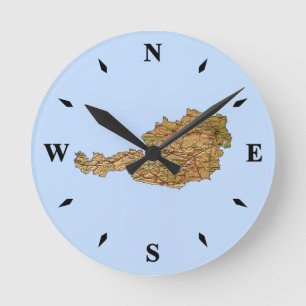 Austria Karta Clock Rund Klocka