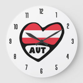 Austria Land Code AUT Flagga Heart Stor Klocka