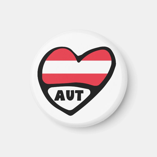 Austria Land Code Flagga Heart AUT Magnet (Framsidan)