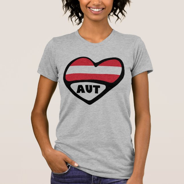 Austria Land Code Flagga Heart AUT T Shirt (Framsida)