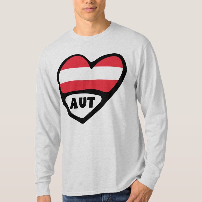 Austria Land Code Flagga Heart AUT T Shirt (Framsida)