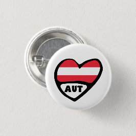 Austria Land Code Flagga Heart Pin Badge, AUT Knapp