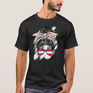Austria Messy Bun with Bandana Austria Flagga Sung T Shirt