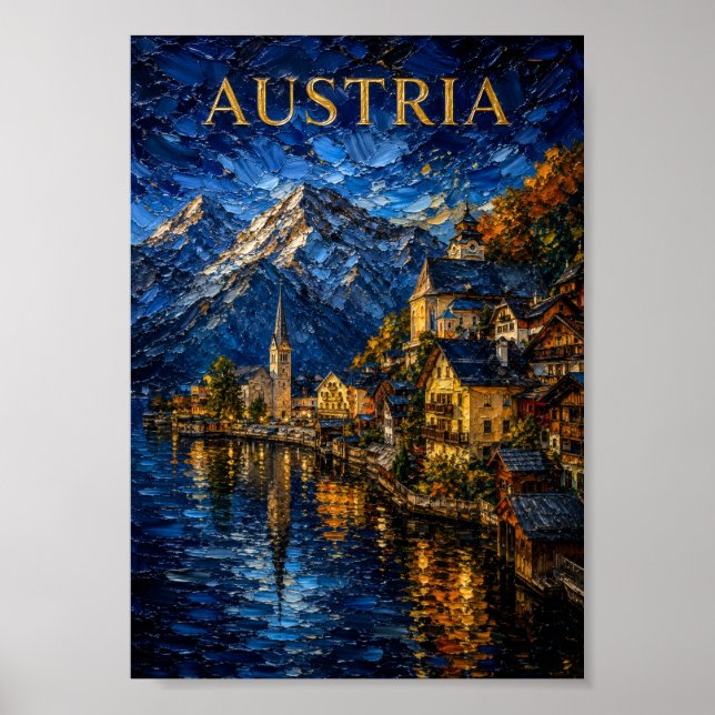 Austria: Picturesque Hallstatt Art Souvenir Poster (Framsidan)