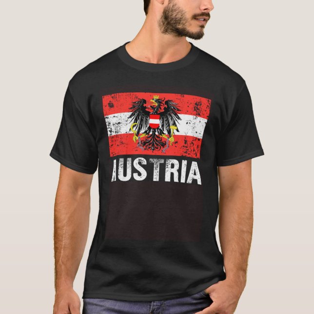 Austrian Flag Austria Vienna Land der Berge Eagle T Shirt (Framsida)