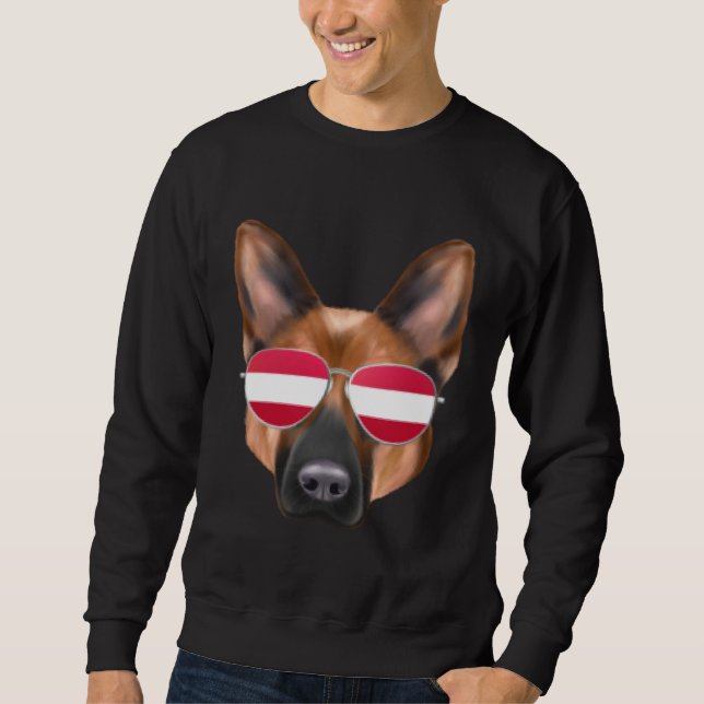Austrian Flag German Shepherd Dog Austria Pocket Lång Ärmad Tröja (Framsida)