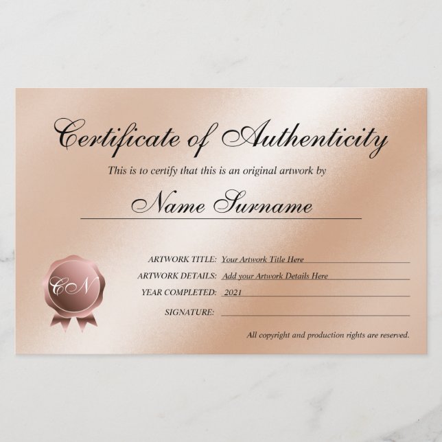 Autenticitetscertifikat Konstverk av (Framsida)