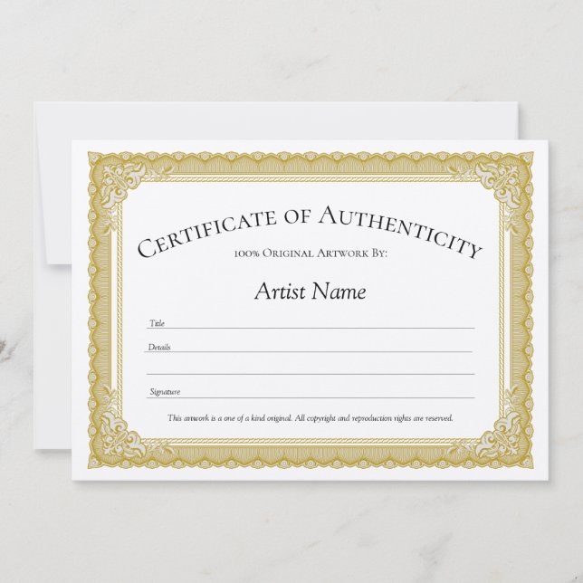 Autentiseringscertifikat för vintage Gräns Inbjudningar (Framsida)