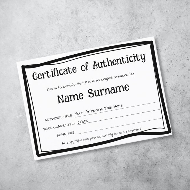 Autentiseringsdiagram genom att lägga till Logotyp Visitkort (simple modern black and white authenticity certificate)