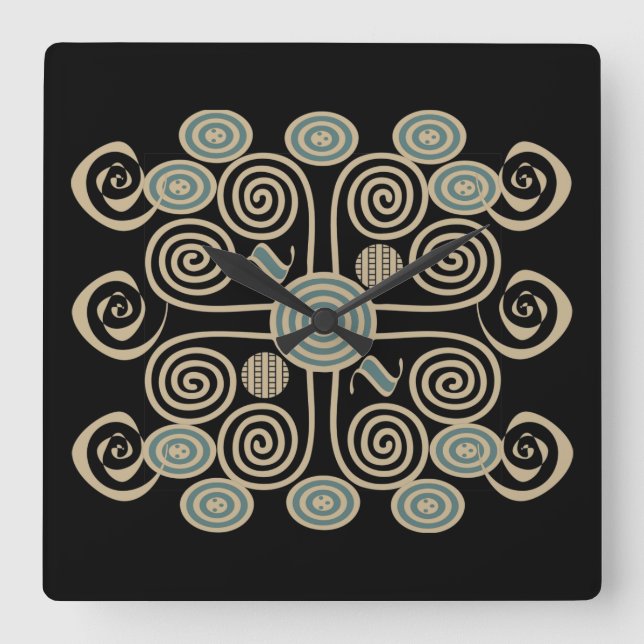 autentisk afrikansk stam ornate fyrkantig klocka (Framsida)