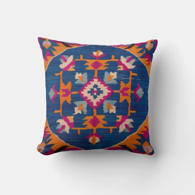 Autentisk blå Kilim Turkiska Matta Pillows Kudde (Framsida)