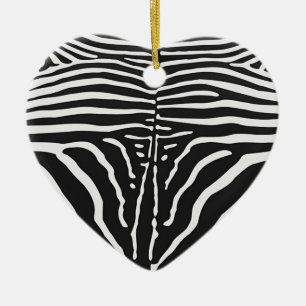 Autentisk zebra-utskrift - svart vitt rand julgransprydnad keramik