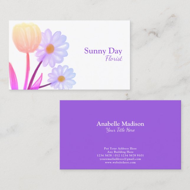 Autentiska Hand plockade Flowers | VATTEN FÄRGAD Visitkort (Fram/baksida)