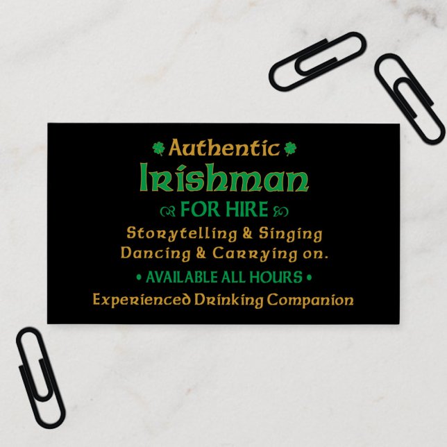 Autentiska irländare för de berömda Affärskorten Visitkort (Authentic Irishman For Hire Funny Business Cards)