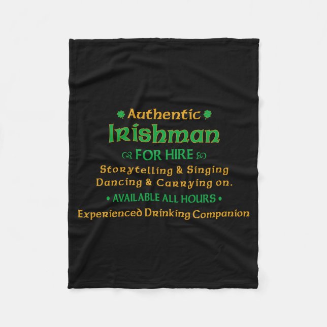 Authentic Irishman For Hire Funny T Shirt  Fleecefilt (Framsidan)