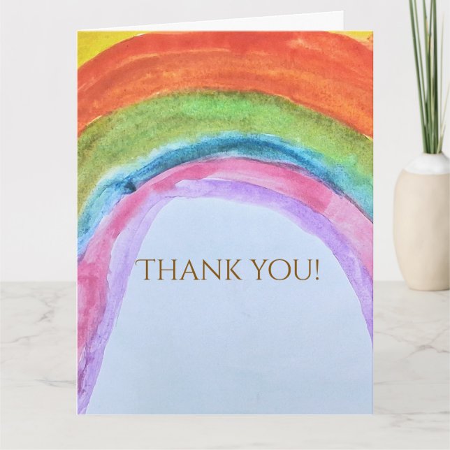 Authentic Kid's Rainbow Watercolor Birthday Tack Kort (Framsida)