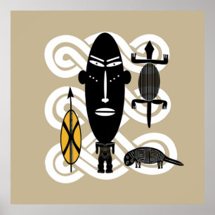 authentic tribal warrior scene animals poster