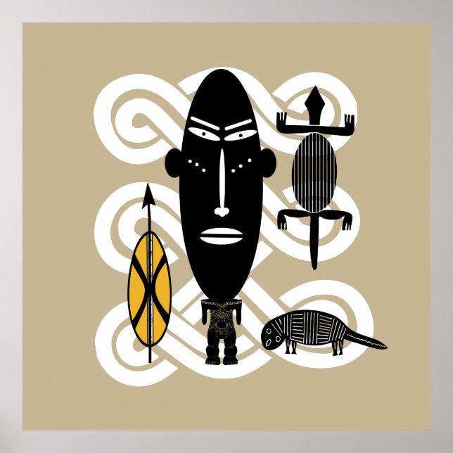 authentic tribal warrior scene animals poster (Framsidan)